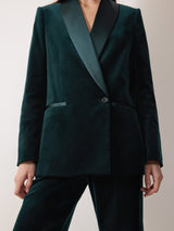 Velvet Satin Shawl Blazer | Green