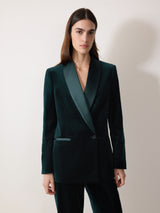 Velvet Satin Shawl Blazer | Green