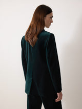 Velvet Satin Shawl Blazer | Green