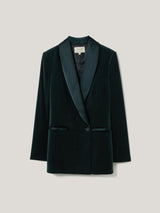 Velvet Satin Shawl Blazer | Green
