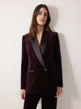 Velvet Satin Shawl Blazer | Purple
