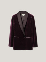 Velvet Satin Shawl Blazer | Purple