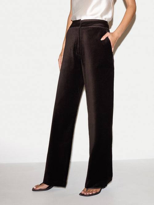 Velvet Satin Tailored Trouser | Brown