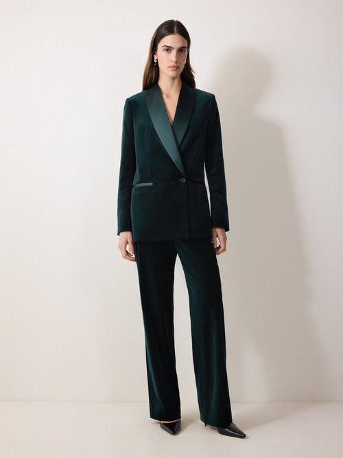 Velvet Satin Tailored Trouser | Green