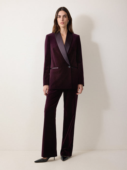 Velvet Satin Tailored Trouser | Purple