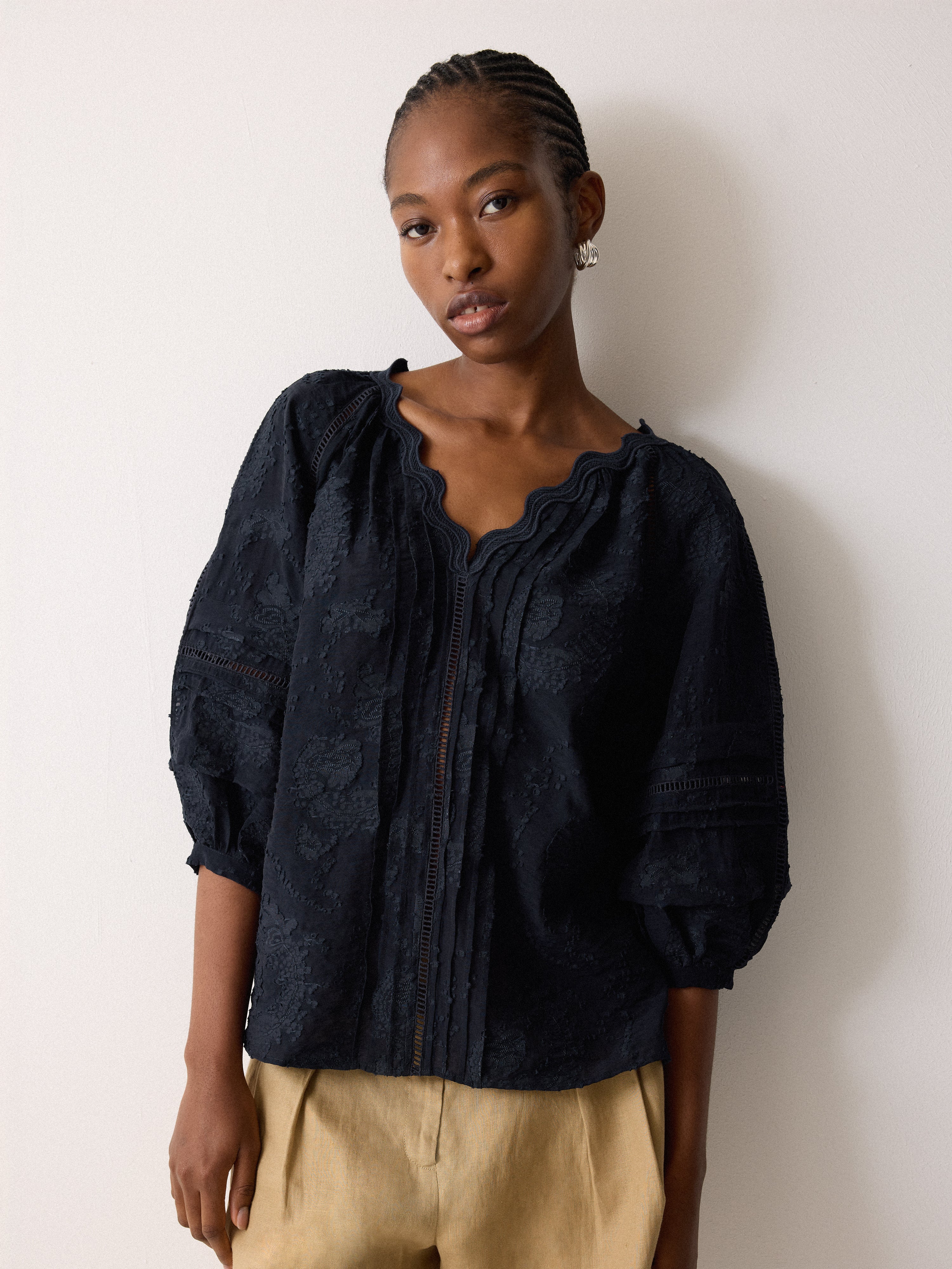Textured Jacquard Top | Navy – Jigsaw
