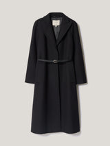 Wool Twill Belted Raglan Coat | Black