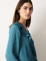 Recycled Satin Frill Blouse | Blue