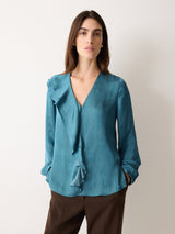 Recycled Satin Frill Blouse | Blue