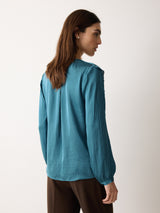 Recycled Satin Frill Blouse | Blue