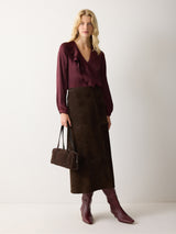 Recycled Satin Frill Blouse | Red