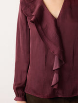 Recycled Satin Frill Blouse | Red