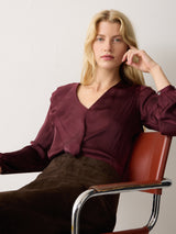 Recycled Satin Frill Blouse | Red