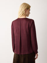 Recycled Satin Frill Blouse | Red