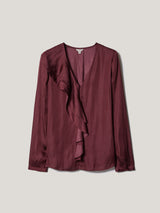 Recycled Satin Frill Blouse | Red