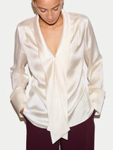 Satin Drape Neckline Blouse | Cream