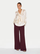 Satin Drape Neckline Blouse | Cream