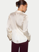 Satin Drape Neckline Blouse | Cream