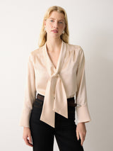 Satin Drape Neckline Blouse | Cream