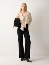 Satin Drape Neckline Blouse | Cream
