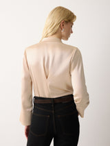 Satin Drape Neckline Blouse | Cream