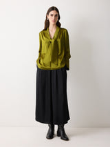 Satin Drape Neckline Blouse | Green