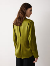 Satin Drape Neckline Blouse | Green