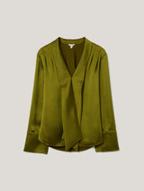Satin Drape Neckline Blouse | Green