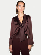 Satin Drape Neckline Blouse | Burgundy