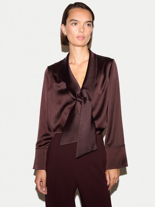 Satin Drape Neckline Blouse | Burgundy