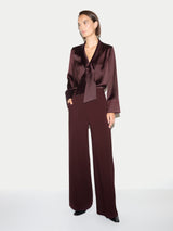 Satin Drape Neckline Blouse | Burgundy