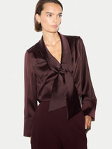 Satin Drape Neckline Blouse | Burgundy