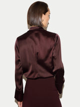 Satin Drape Neckline Blouse | Burgundy