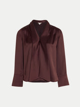 Satin Drape Neckline Blouse | Burgundy
