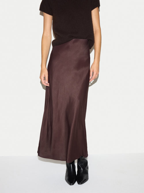 Long Bias Cut Midi Skirt | Brown