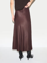 Long Bias Cut Midi Skirt | Brown