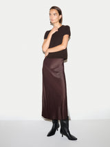 Long Bias Cut Midi Skirt | Brown