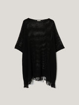 Linen Blend Open Stitch Poncho | Black