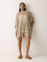 Linen Blend Open Stitch Poncho | Neutral