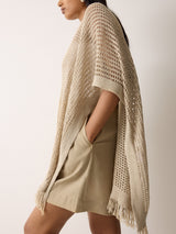 Linen Blend Open Stitch Poncho | Neutral