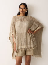 Linen Blend Open Stitch Poncho | Neutral
