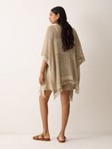 Linen Blend Open Stitch Poncho | Neutral