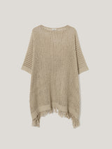 Linen Blend Open Stitch Poncho | Neutral