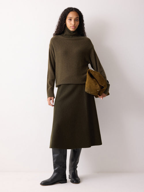 Boiled Wool Blend Skirt | Khaki