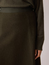 Boiled Wool Blend Skirt | Khaki