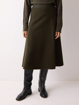 Boiled Wool Blend Skirt | Khaki