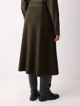 Boiled Wool Blend Skirt | Khaki