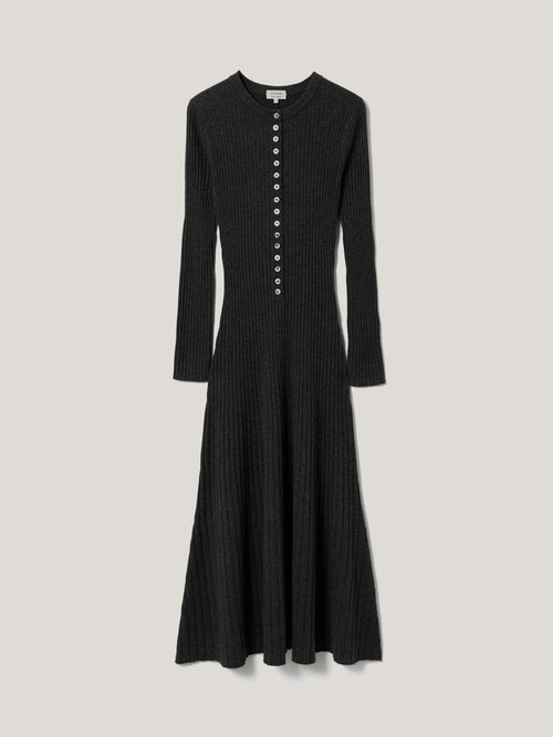 Multi Button Rib Knit Dress | Charcoal – Jigsaw