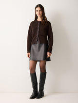Wool Blend Satin Trim Cardigan | Brown