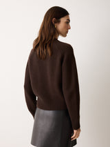 Wool Blend Satin Trim Cardigan | Brown